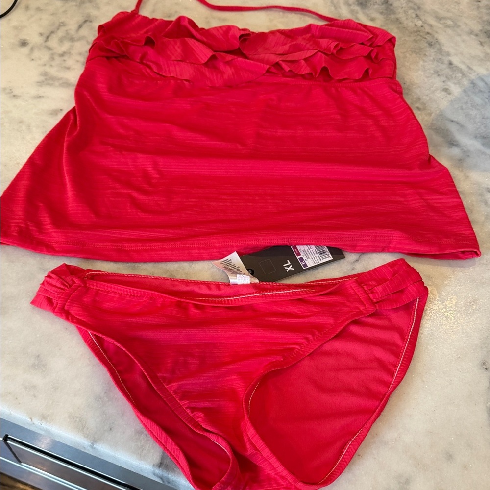 Target Women's Ruffled Bandeau Tankini Set - Pink